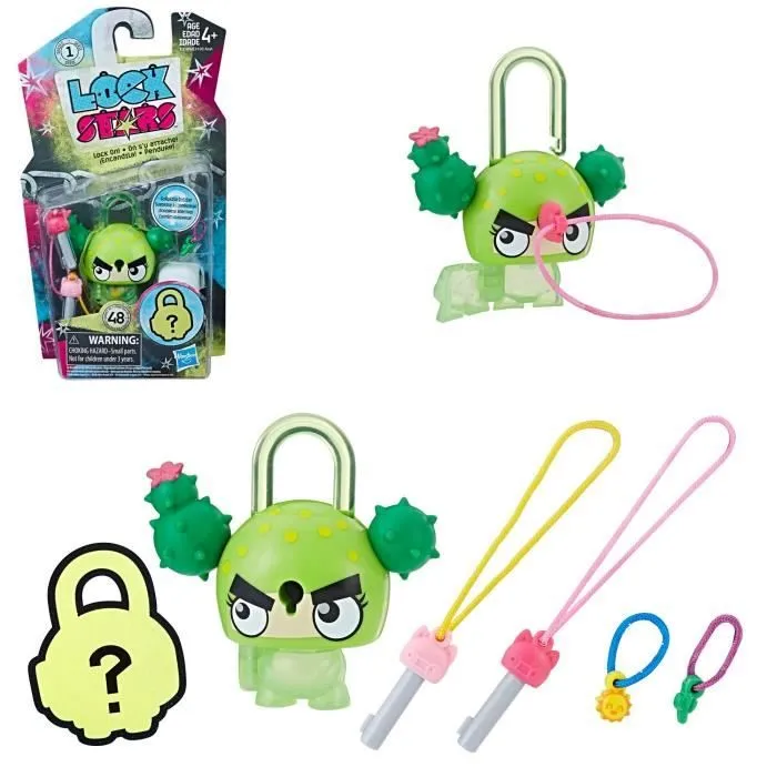LOCK STARS Série 1 - Multi Pack Cadenas : Orange Dinosaur + Blue Horned Mon + Cactus - Mini Figurines à collectionner-3