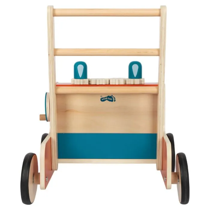 Chariot de marche en bois - Small foot company - Pompiers - 12 mois - Panier en feutre - Freinage intégré-2