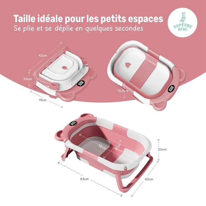 Baignoire bébé pliable - Thermomètre et coussin inclus - BEAR - Pink | SUPERBE BEBE-4