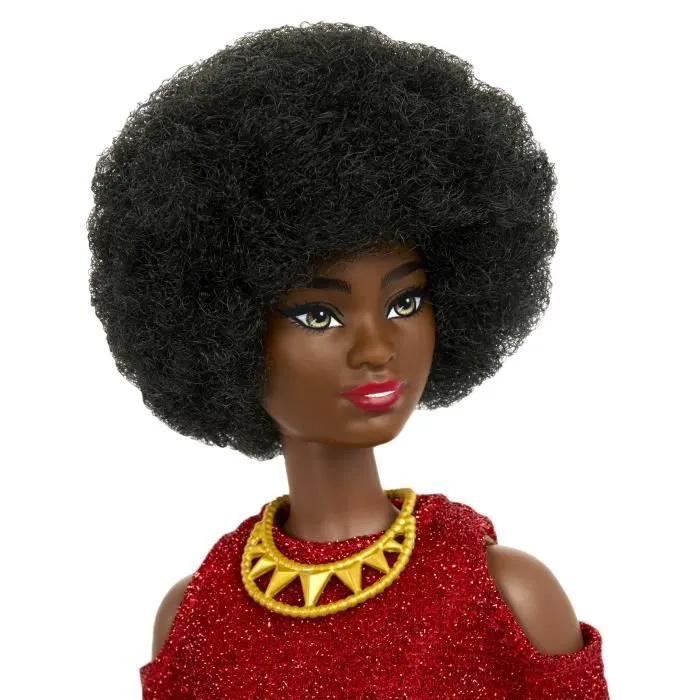 Barbie-Fashionistas 221-Poupée avec cheveux noirs et robe rouge HRH18-4