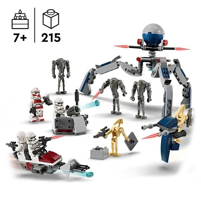 LEGO® 75372 Star Wars Pack de Combat des Clone Troopers et Droïdes de Combat, Jouet avec Speeder Bike et Figurine-1
