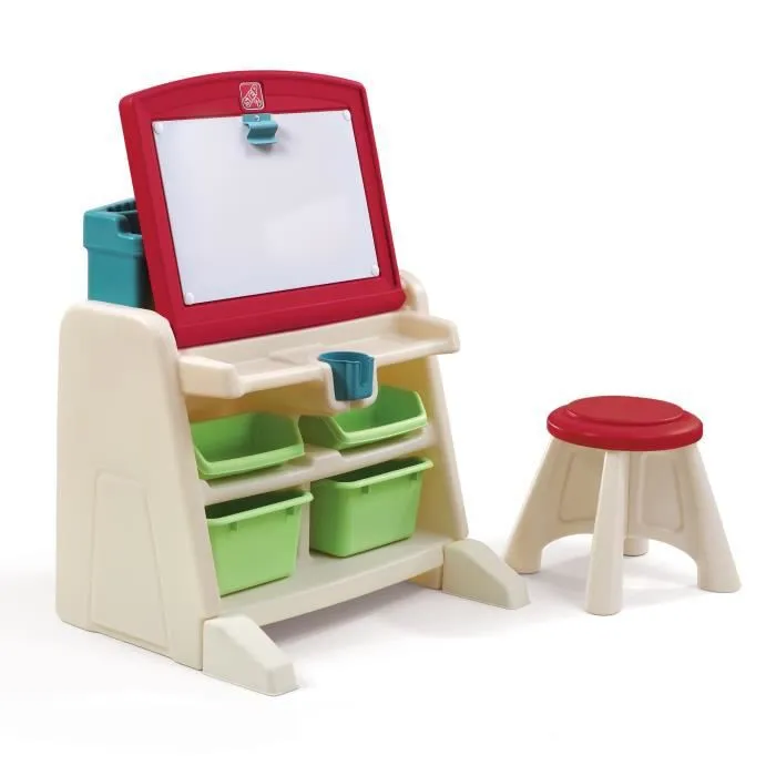 Bureau 2 en 1 - Tableau de dessin magnétique - 60x48x66 cm - Plastique résistant - Multicolore-4