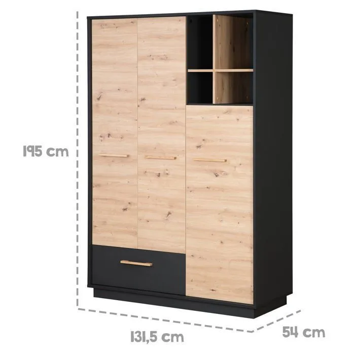 Armoire Bébé 3 Portes Lenn - ROBA - Anthracite / Chêne Artisan - Élégance et Praticité-3