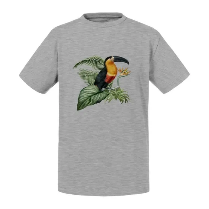 T-shirt Enfant Gris Ara Oiseau Tropical Exotique Jungle Toucan Perroquet-0