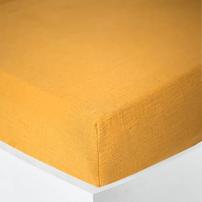 Drap housse "Noah" toutes dimensions "Gaze de Coton" - Noah Curry - 140 x 190 cm bonnet de 30 cm-0