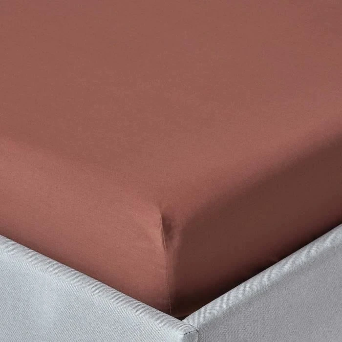 Drap-housse Chocolat 100% coton Égyptien 200 fils 120 x 190 cm-0