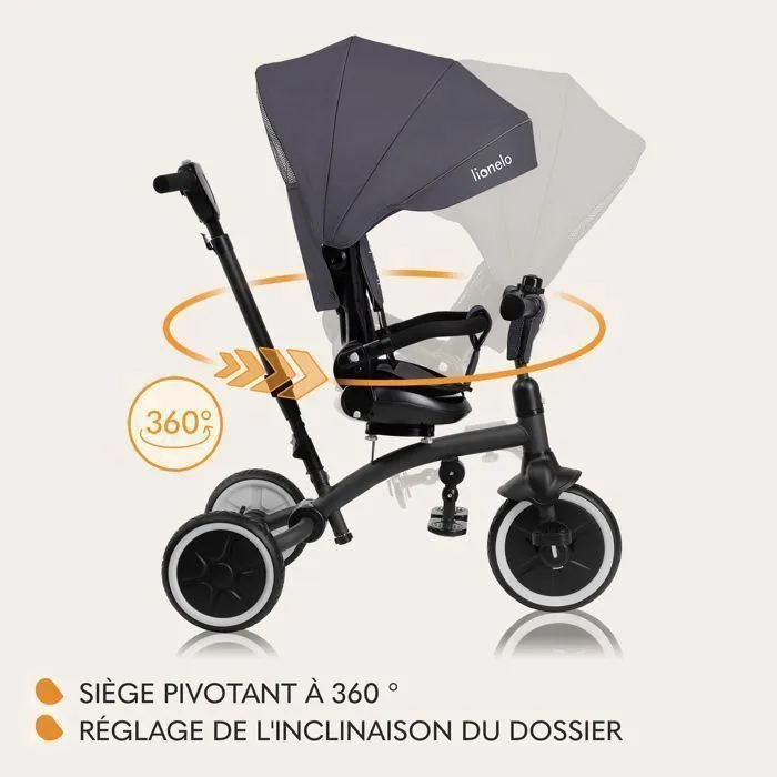 Tricycle évolutif LIONELO Tris Plus - Vélo poussette - Siège réversible & réglable - Jusqu'à 25 Kg - Gris-4