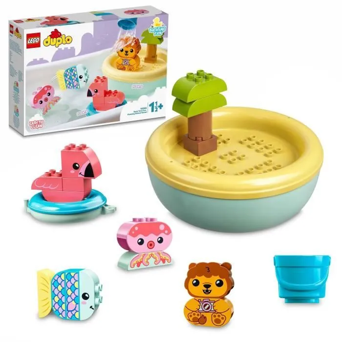 LEGO 10966 DUPLO Jouet de Bain : L’Île Flottante des Animaux, Figurine pour la Baignoire, Jeu d'Éveil, Jouet Bébés 18 Mois et Plus-0