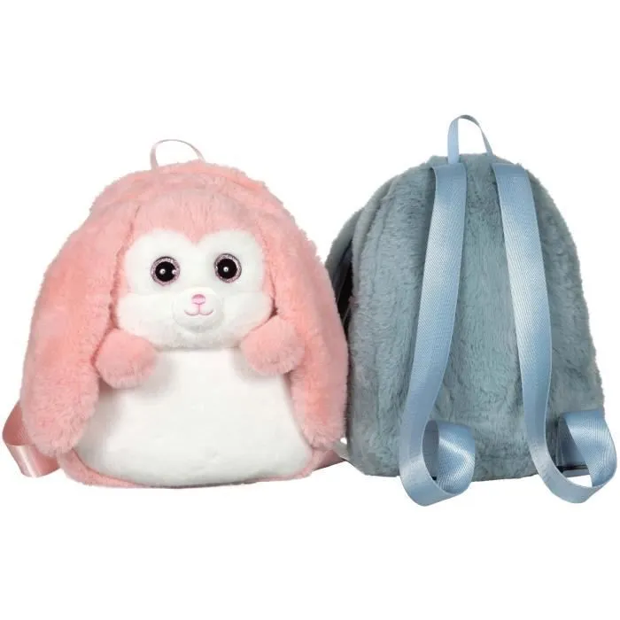 Fluffy Bag - GIPSY TOYS - Sac à dos en peluche - Lapin bleu et blanc 30 cm-1