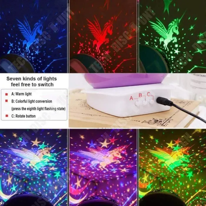 TD® Led Veilleuse Enfant Etoile Projection Colorée Rotation Lampe Projecteur Lumiere Plafond, Cadeau pour Bébé Anniversaire Noël - B-1