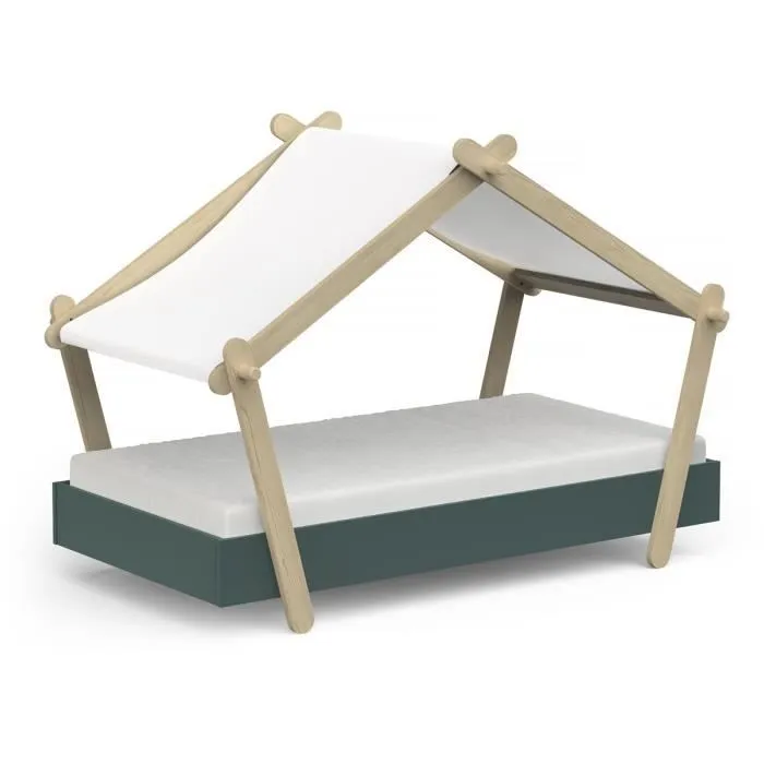 Lit cabane surélevé enfant " Lodge " - 70 x 140 cm - Vert-0