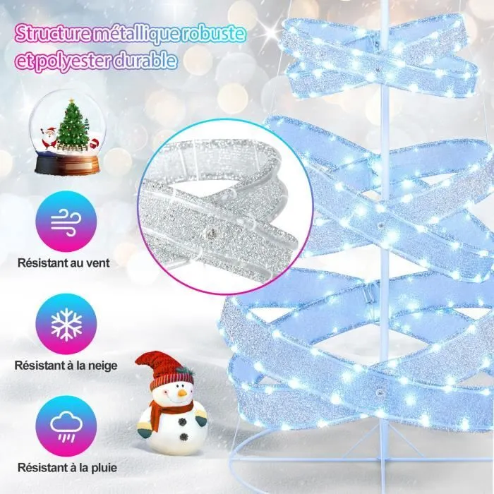 COSTWAY Sapin de Noël en Spirale de 210 cm Pré-éclairé, Pliable, à Couleur Changeante avec 341 Lumières LED & 34 Modes d'Éclairage-1
