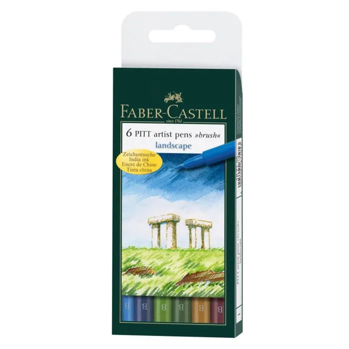 Feutres - FABER-CASTELL - Pitt Couleurs Paysage - 6 Feutres - Pointe B BRUSH - Multicouleur-0