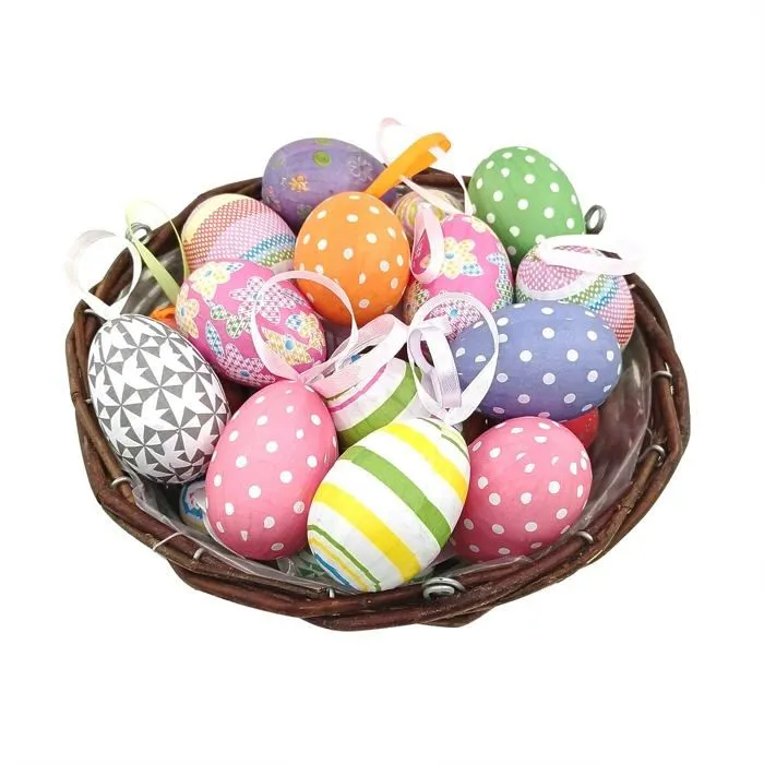 Gardening will - AHGD000282 - Lot de 12 oeufs colores en papier mache a suspendre pour decoration de Noel ou de Paques-1