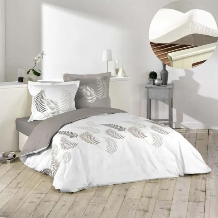 Pack parure de couette 260x240 cm Goyave + drap housse 160x200x30 Blanc-0