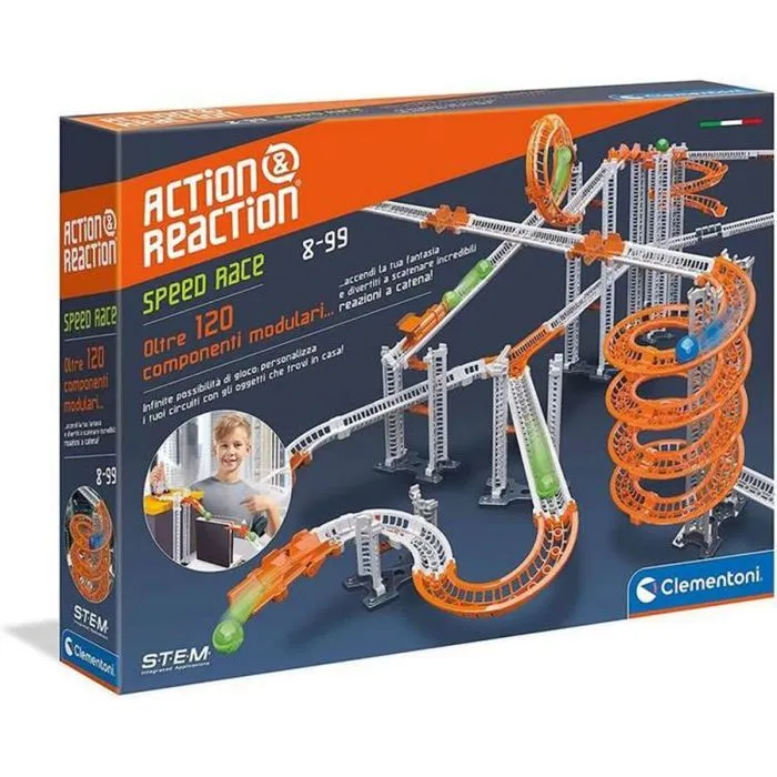 Clementoni - 55431 - Action - Reaction, Speed Race, Jeu STEM constructions et Circuits, 8 Ans, Jouet en Espagnol ()-0
