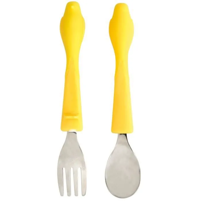 FORMULA BABY Couverts bébé en Inox Jaune - Design Oiseau-0