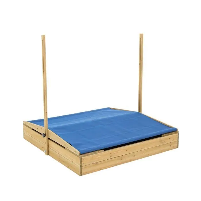Bac à sable avec auvent - TP TOYS - 100 x 100 x 115 cm - Bois massif - 4 assises - Parasol amovible-3