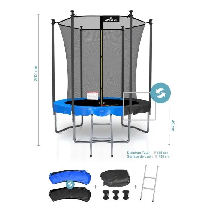Trampoline extérieur Classique ø185 cm- 6FT- Filet intérieur, Matelas de protection réversible et Echelle-1