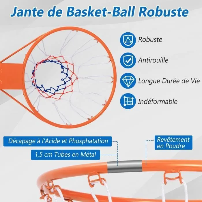 Cerceau Panier de Basket-ball Mural 38,5cm COSTWAY-Filet-Tube Métallique-Jante de Remplacement Universelle-Intérieur,Extérieur-Rouge-2