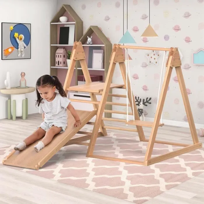Aire de jeux d'intérieur - MODERNLUXE - 3 en 1 - Bois massif - 30 kg - Pour enfants à partir de 3 ans-0