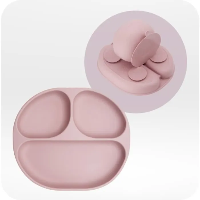 MoMi AMI - Set de vaisselle en silicone pour l’alimentation bébé - Sans BPA ni phtalates - Bois de hêtre – Rose-2