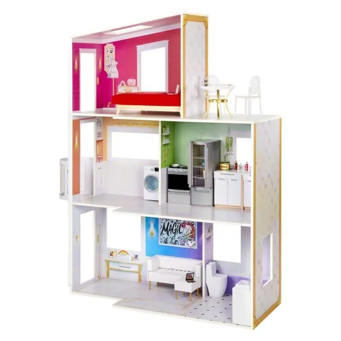 Rainbow High Townhouse - Maison en bois 3 étages et 6 pièces - Ascenseur fontionnel et meubles mobiles-3