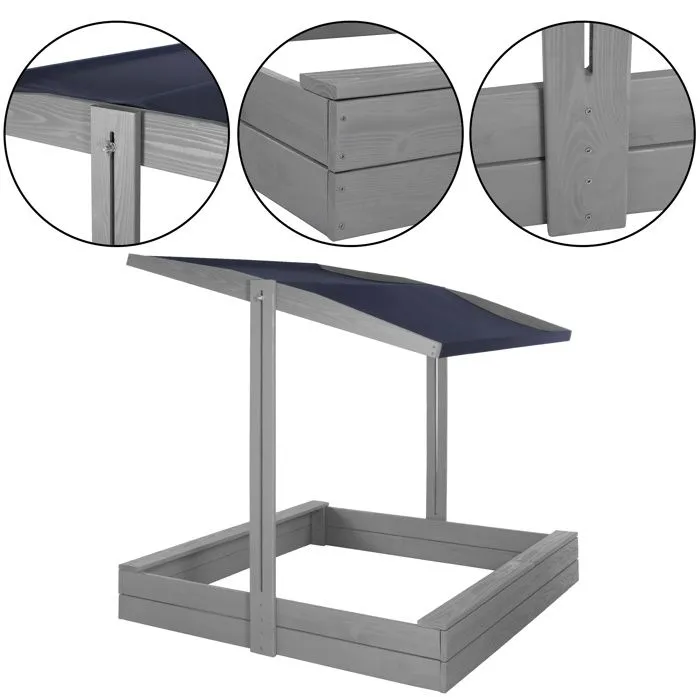 Bac à sable en bois avec toit - Springos® - 120 x 120 cm - Imprégnation à base d'eau - Gris - Bancs intégrés-4