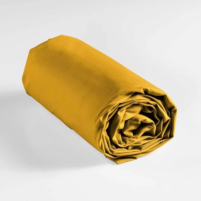 Lot de 2 draps housse king size 180 x 200 cm coton 57 fils Jaune-1