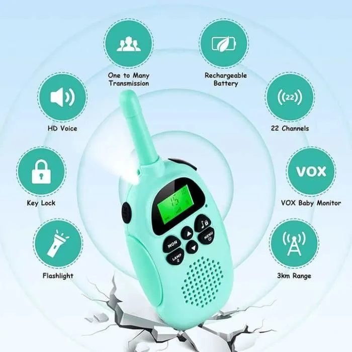 Talkie Walkie Enfant Jouet PIMPIMSKY 22 canaux écran LCD portée 3 km Qualité sonore HD / lampe de poche intégrée-1