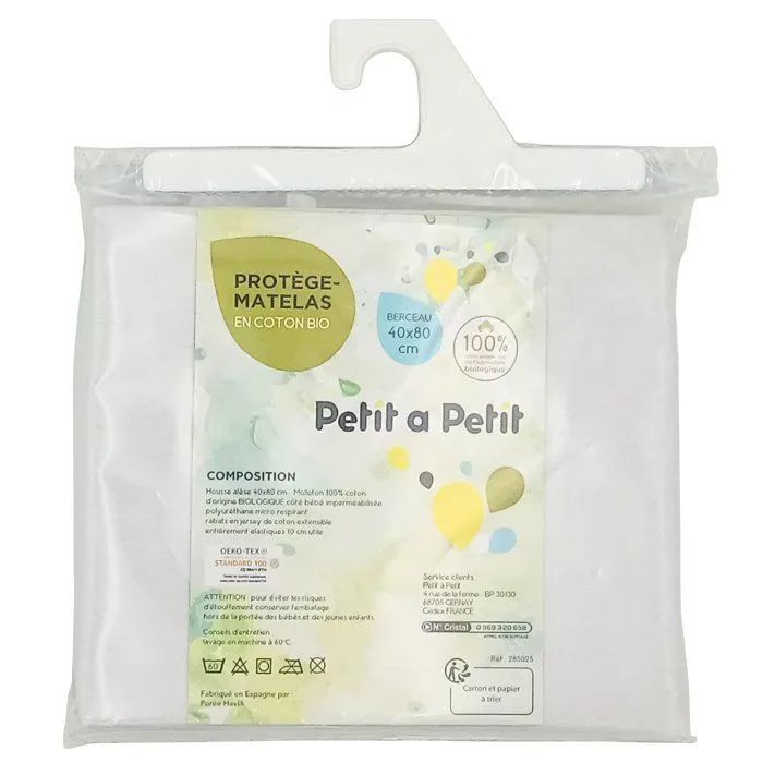 Protège matelas coton bio - Petit à petit - 40 x 80 cm - Blanc-0