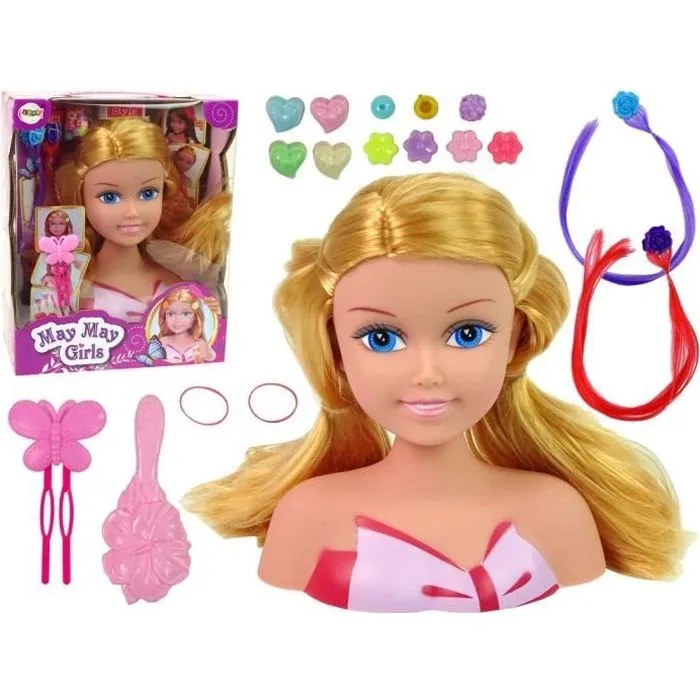 Tete a coiffer et accessoires jouet fille coiffure poupee GUIZMAX-0
