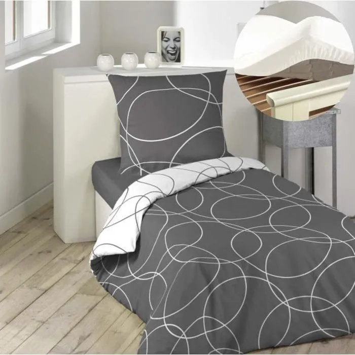 Pack housse de couette réversible 140x200 cm en microfibre Elton+ dh 90x190x30 Blanc-0