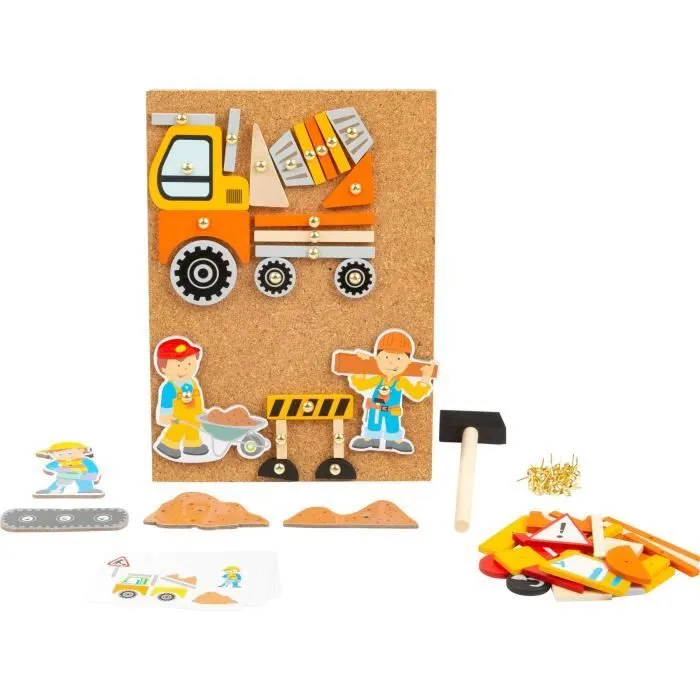 Jeu de clous - SMALL FOOT - Chantier - 149 pièces - Plaque de liège et motifs de chantiers-3