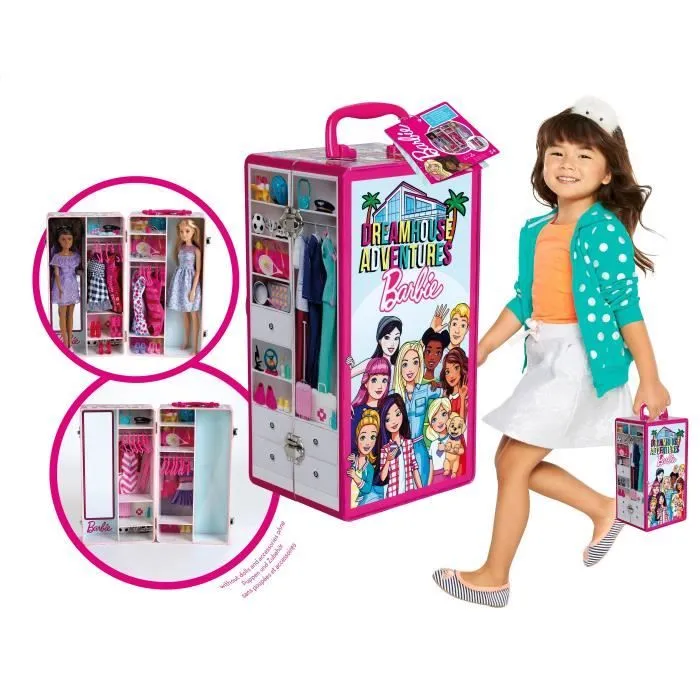Mallette Armoire Barbie - Klein - Pour Vêtements et Accessoires de Poupées - Rose et Multicolore-3