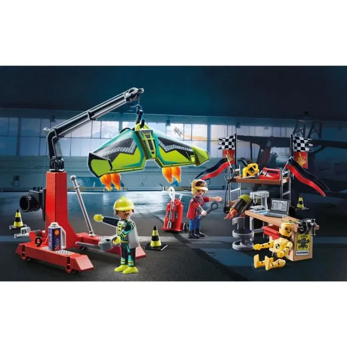 PLAYMOBIL - 70834 - Atelier de réparation Air Stuntshow avec grue mobile-4