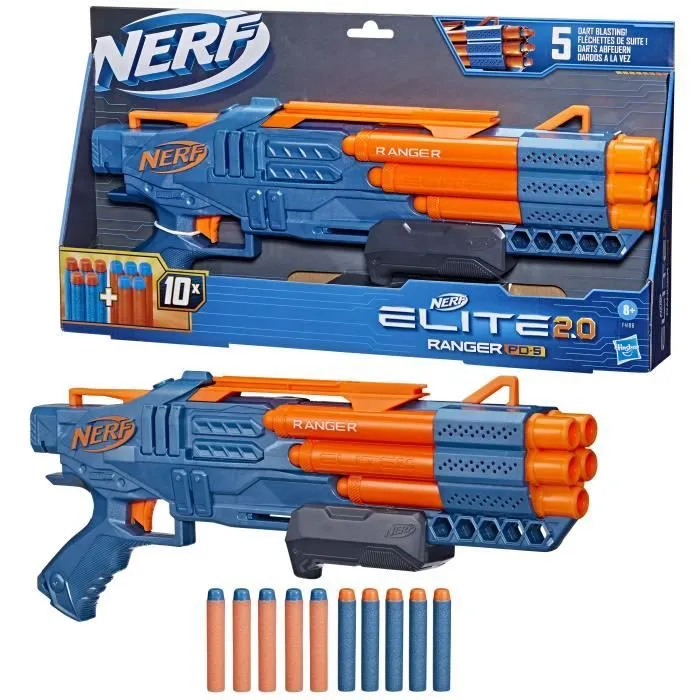Nerf Elite 2.0, blaster à pompe Ranger PD-5, tir à 5 canons, 10 fléchettes Nerf Elite, facile à utiliser, rangement-0