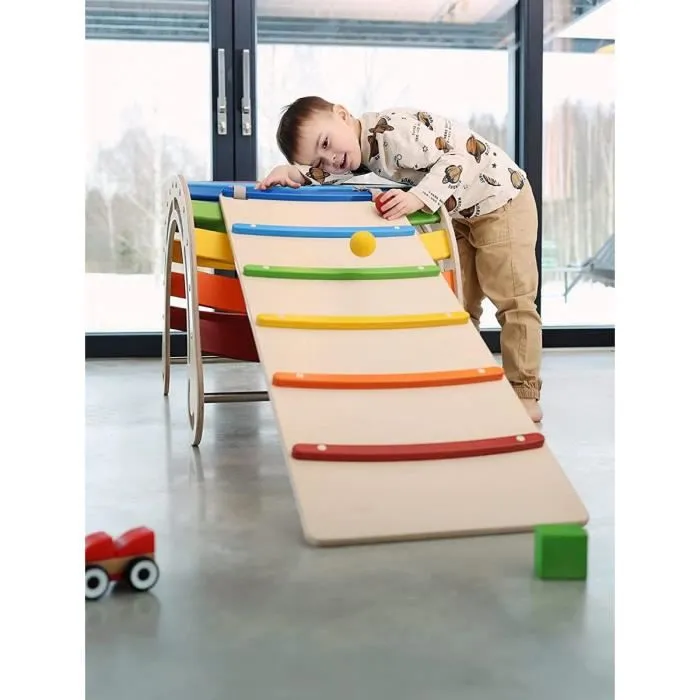 Rocker en bois xxl waldorf avec mur d'escalade arc-en-ciel - KATEHAA - Mixte - A partir de 12 mois - Escalade-2