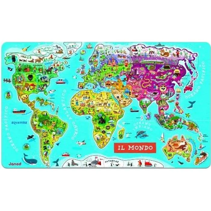 Puzzle magnétique du monde JANOD -J05513 - version italienne - pour enfants de 7 ans et plus-0