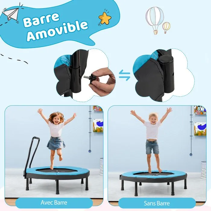 Trampoline Fitness COSTWAY-D. 102cm-Guidon en Mousse et Tapis de Sécurité, Cadeau pour 3 à 6 Ans, Intérieur/Extérieur 100 kg Bleu-4