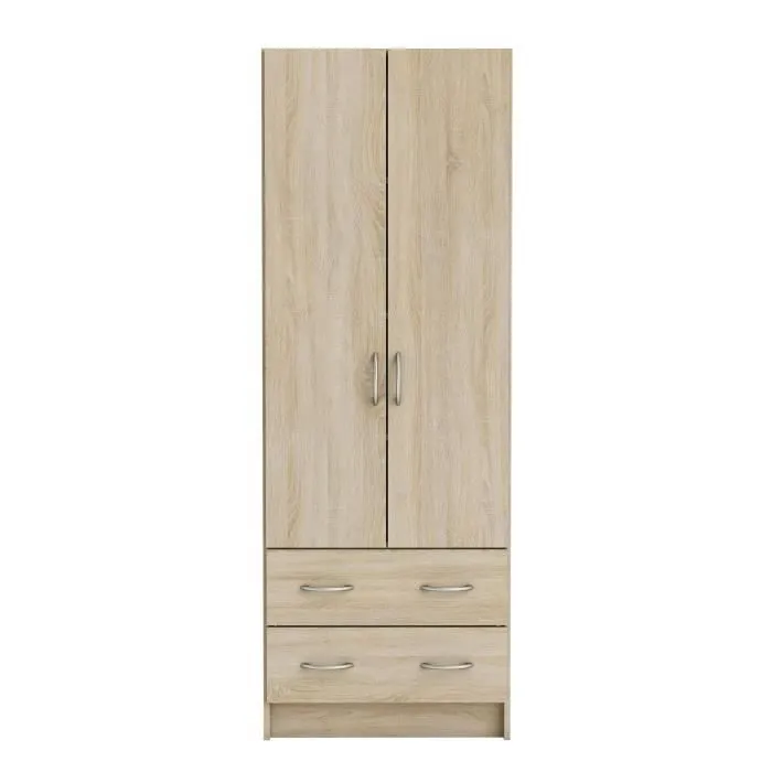 DEMEYERE Armoire - Décor chêne brossé - 2 portes et 2 tiroirs - Classique - Chambre - L 61 cm - DUAL-3