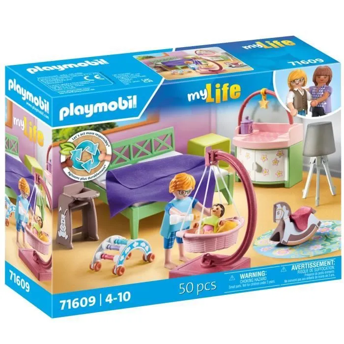 PLAYMOBIL 71609 Chambre de parents avec berceau suspendu, Maison d'architecte, My Life, 50 pièces, Dès 4 ans-3