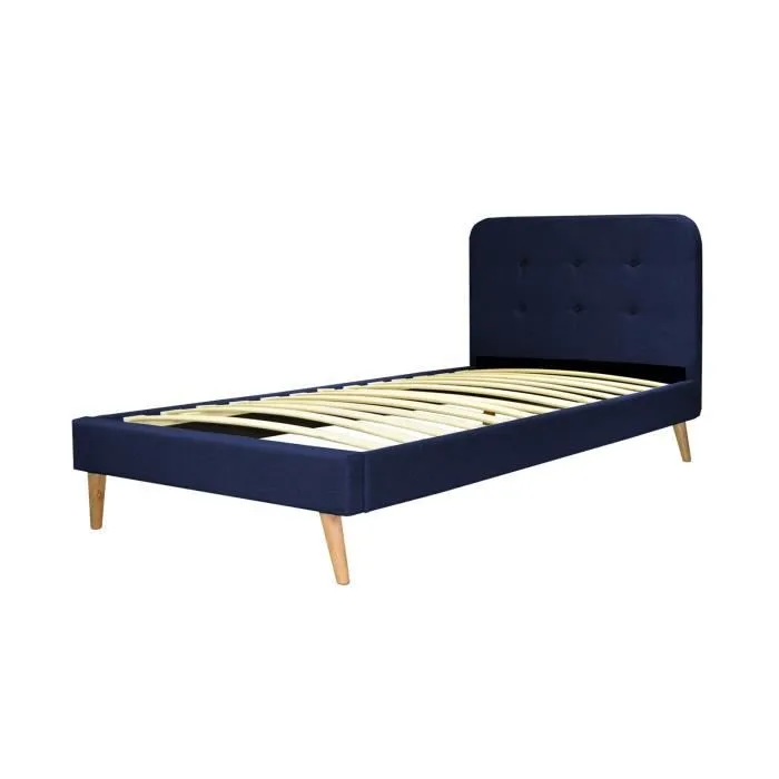 SAMPUR - Lit Nordique 140x190 | Bleu Foncé | Tissu capitonné | Disponible en 3 couleurs-2