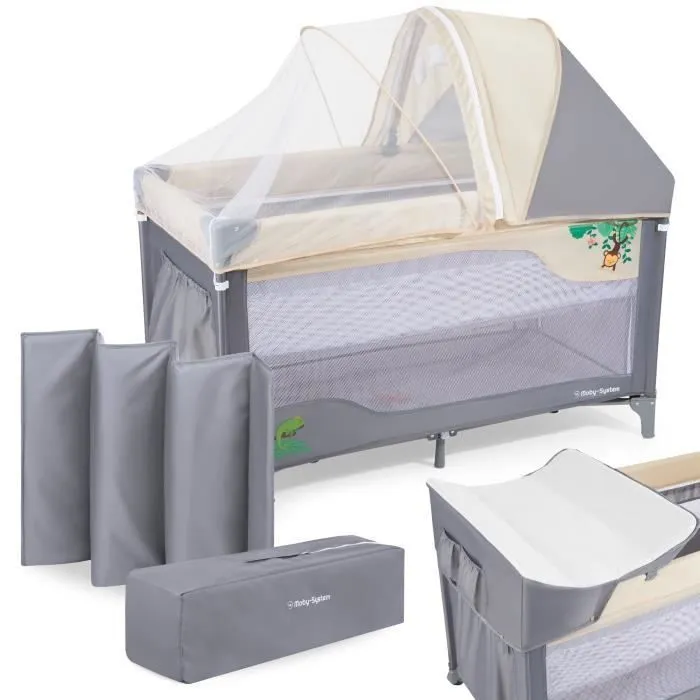 Moby-System Lit Parapluie Pliable & Parc Bébé 2EN1 | 2 Niveaux Matelas Haut Bas Jusqu'à 25 kg| Moustiquaire Sac Transport| CE-0