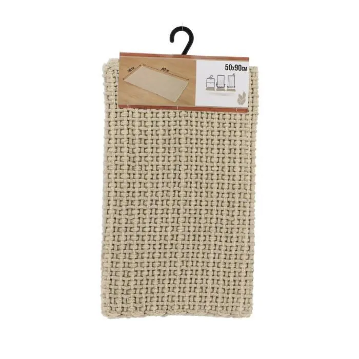 TENDANCE - Tapis de salle de bain Beige  en Polycoton tressé 50 x 90 cm-0