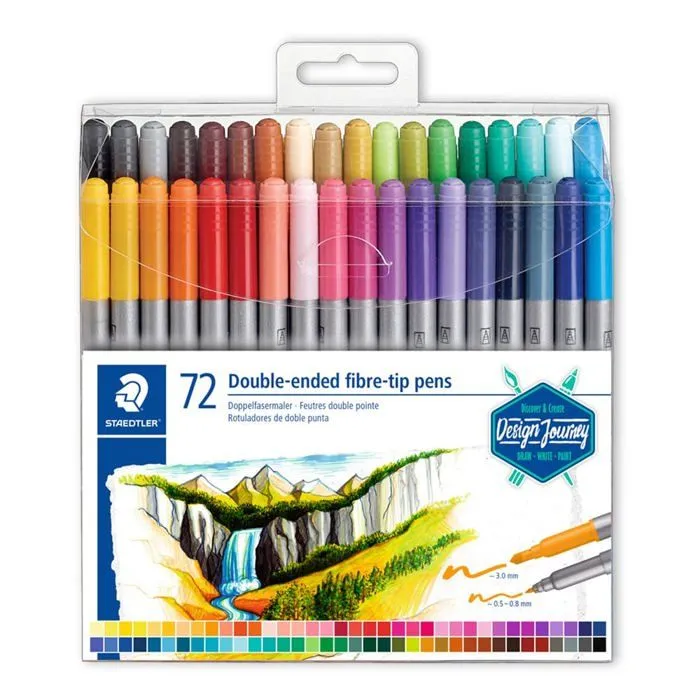 Feutres de coloriage - STAEDTLER - Set 72 - Double pointe 3,0 mm et 0,5 mm - 12 couleurs lumineuses - Mixte-0