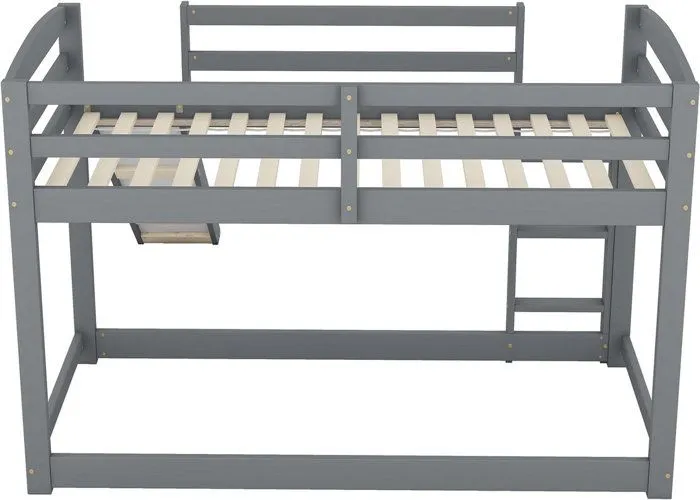 Lit superposé ado, Lit enfant avec glissières, Cadre en bois massif, Facile à monter, 90x200cm, Gris, Sans matelas-3