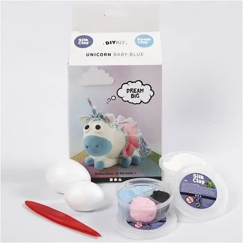 Kit de modelage - SILK CLAY - FUNNY FRIENDS LICORNE BLEU - Pâte à paillettes - Styromousse-1