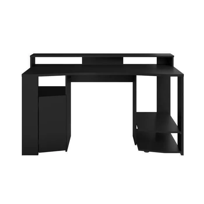 Bureau gaming LED droit - Noir - L 152 x P 61,5 x H 86,7 cm - Grande zone de jeu - GAMING-2