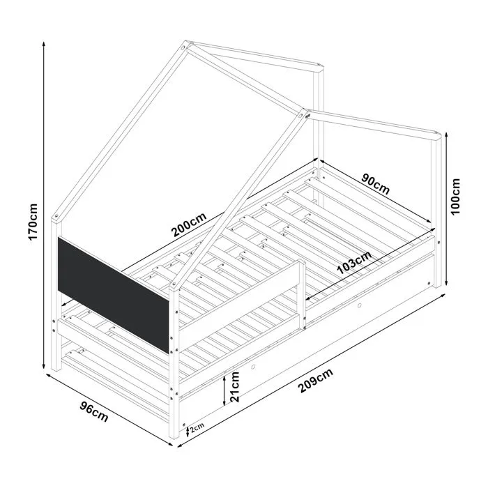 Lit cabane gigogne Sodankylä bois de pin 90 x 200 cm naturel noir-5